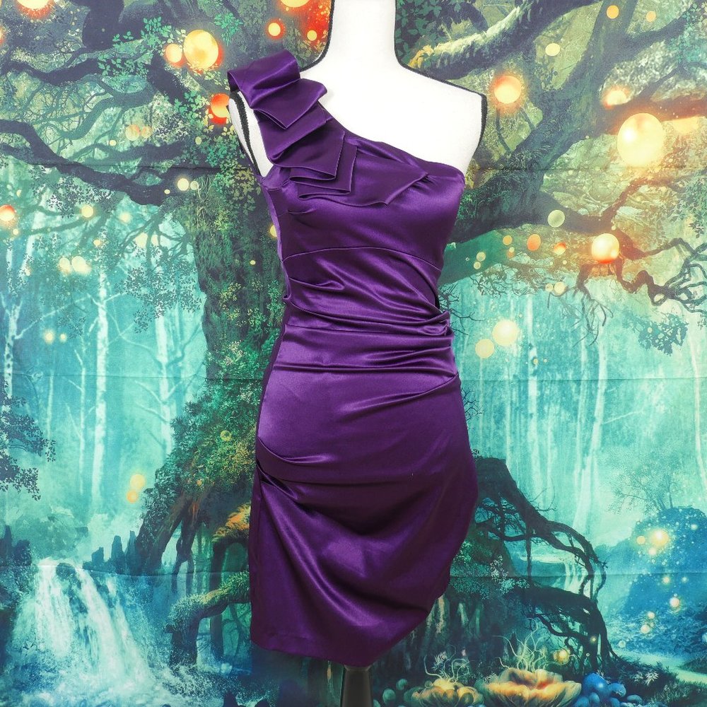 B. Smart Purple One Shoulder Satin Size 5/6 Dress - Picture 1 of 11